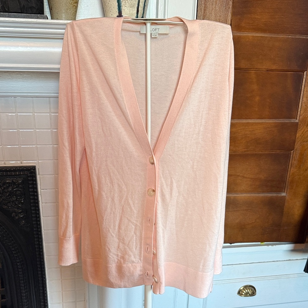 LOFT Blush Pink‎ mostly sheer Button-Up Cardigan- worn about 2x